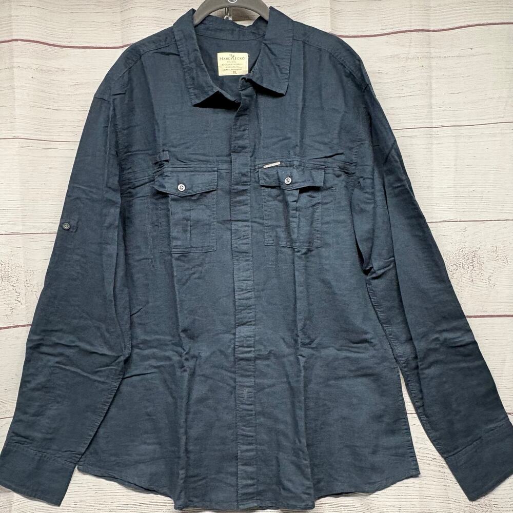 Marc Ecko Cut & Sew Men's XL Linen Blend Button Down Shirt Charcoal Grey Y2K